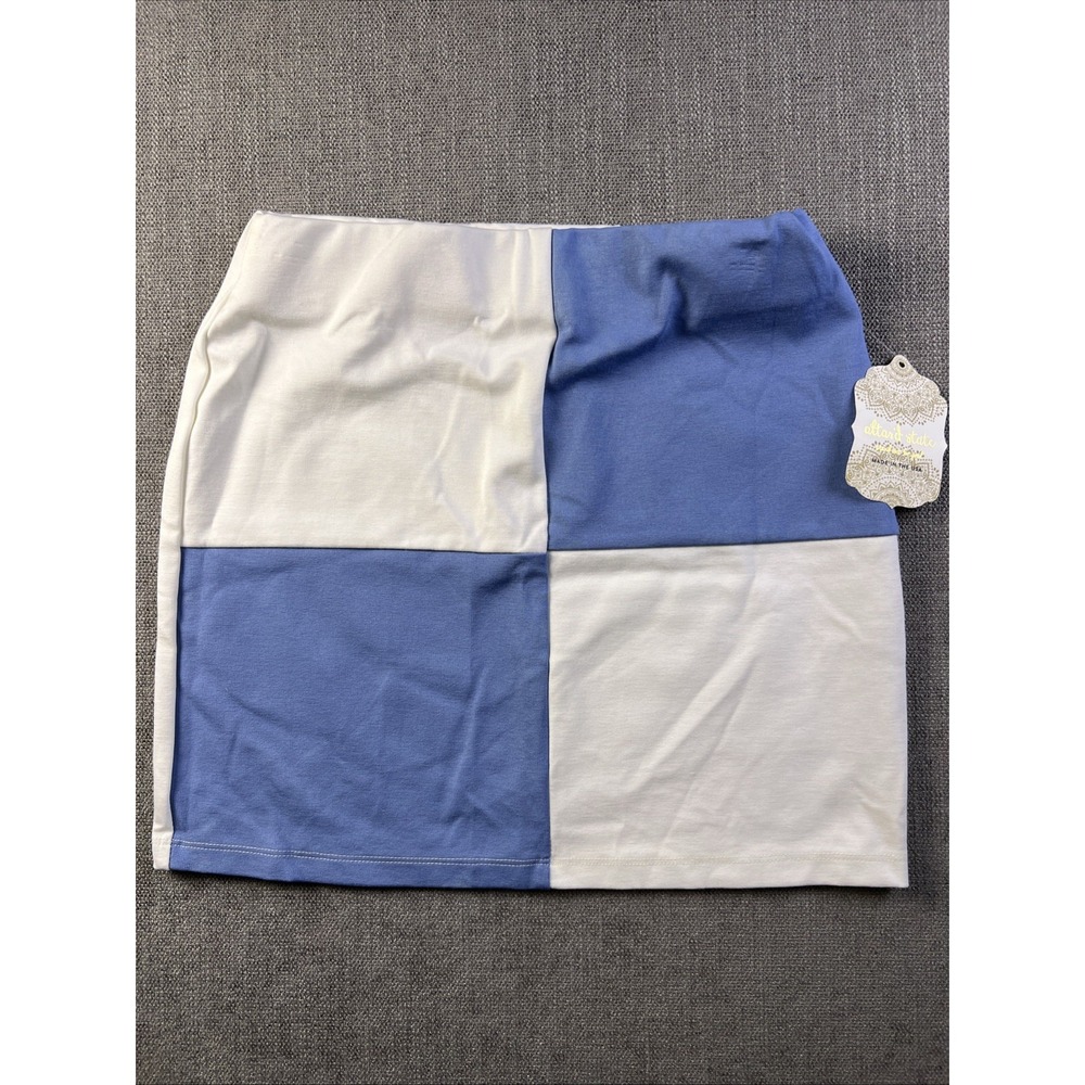 Altar'd State Colorblock Mini Skirt M Medium Blue White Patchwork Checkerboard